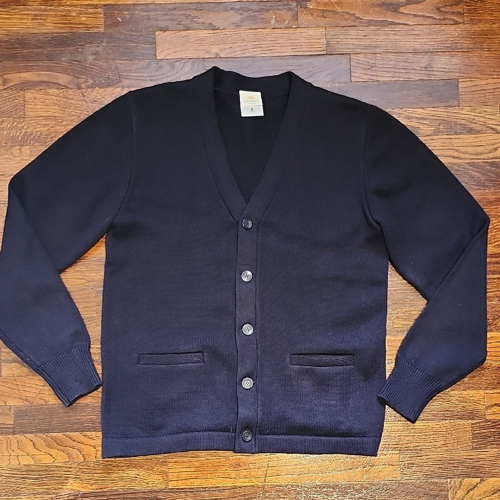 Classic Men's Dark Navy Blue Cardigan by Dennis School Uniform Small Acrylic